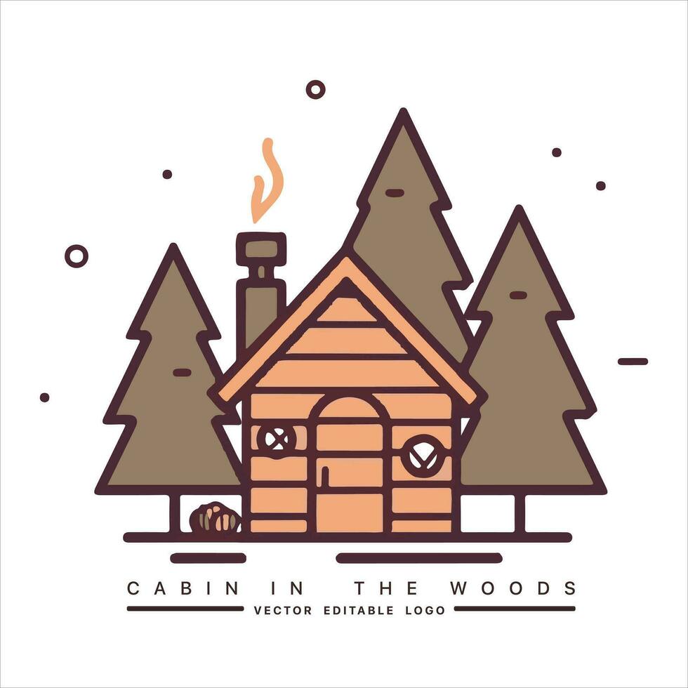 Holz Kabine Logo Vorlage. Kabine im das Wald Vektor Illustration. Kabine Vermietung Logo. Chalet im das Wald Aufkleber.