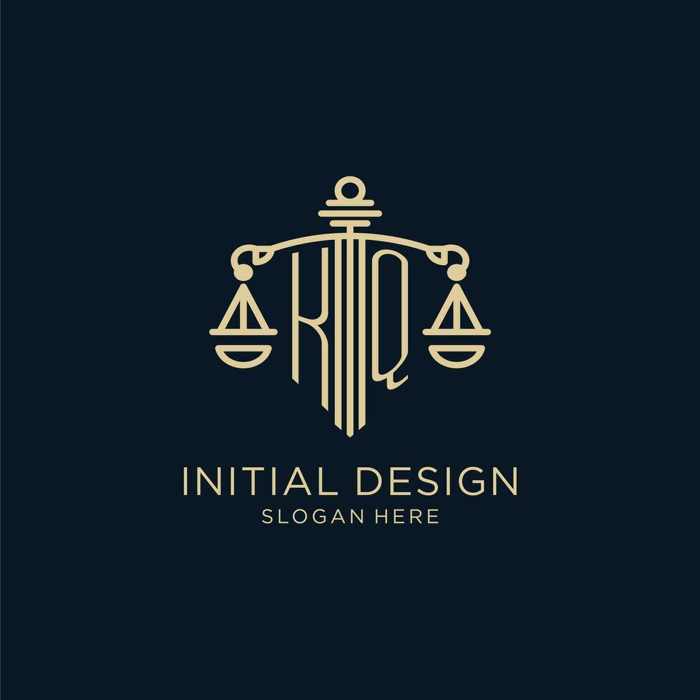 Initiale kq Logo mit Schild und Waage von Gerechtigkeit, Luxus und modern Gesetz Feste Logo Design vektor