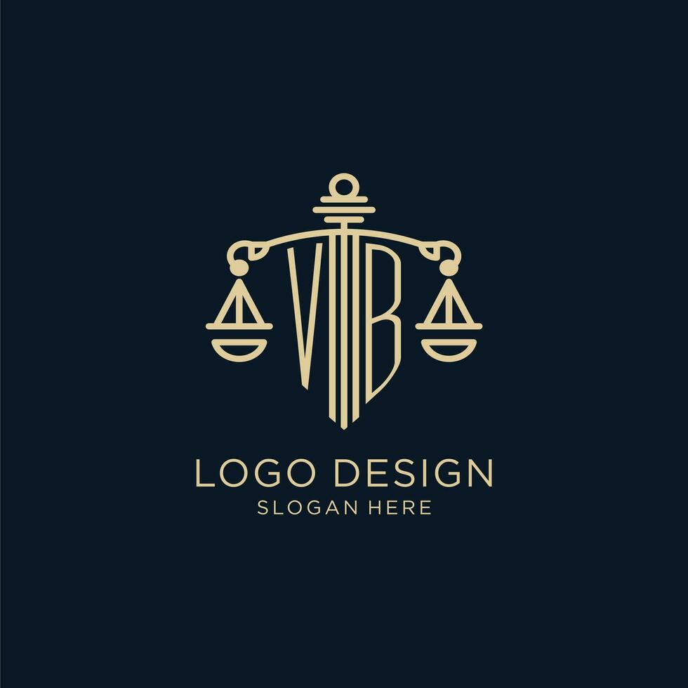 första vb logotyp med skydda och skalor av rättvisa, lyx och modern lag fast logotyp design vektor