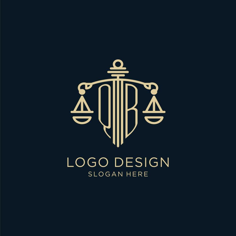 första qb logotyp med skydda och skalor av rättvisa, lyx och modern lag fast logotyp design vektor
