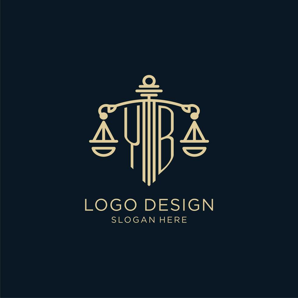 Initiale yb Logo mit Schild und Waage von Gerechtigkeit, Luxus und modern Gesetz Feste Logo Design vektor
