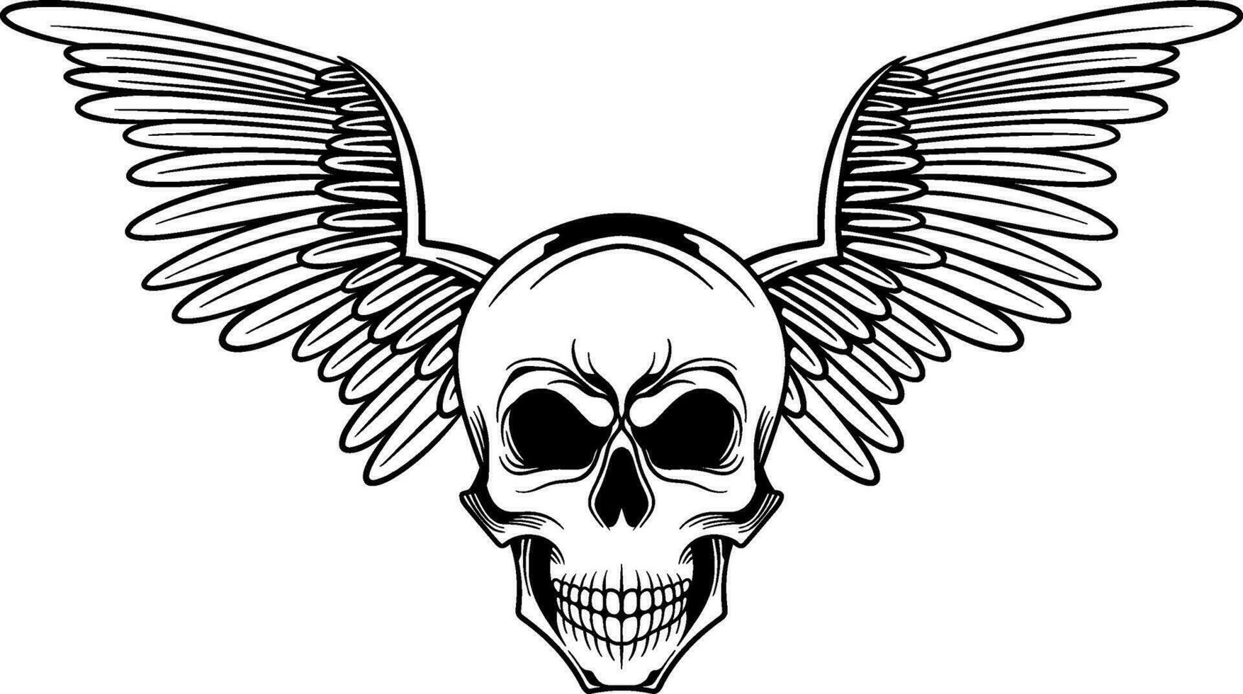 vektor tatuering design svart och vit hand dragen vingar skalle