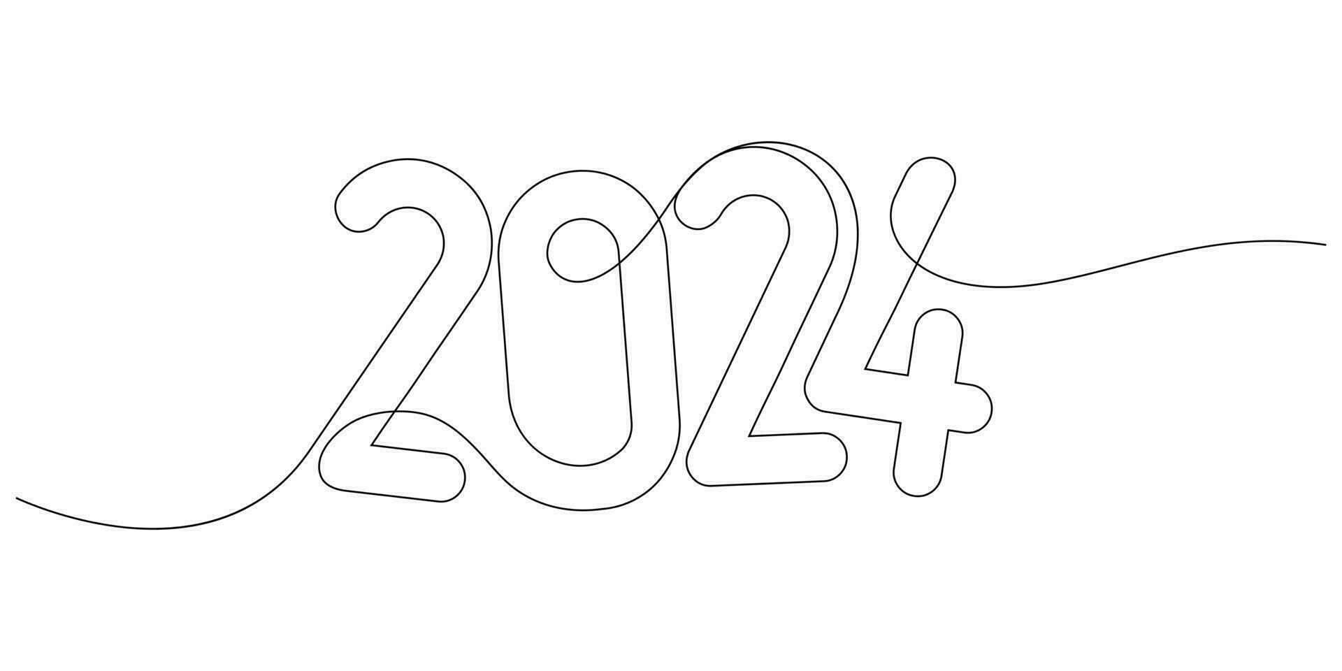kontinuerlig linje teckning 2024 siffra design logotyp minimalism vektor