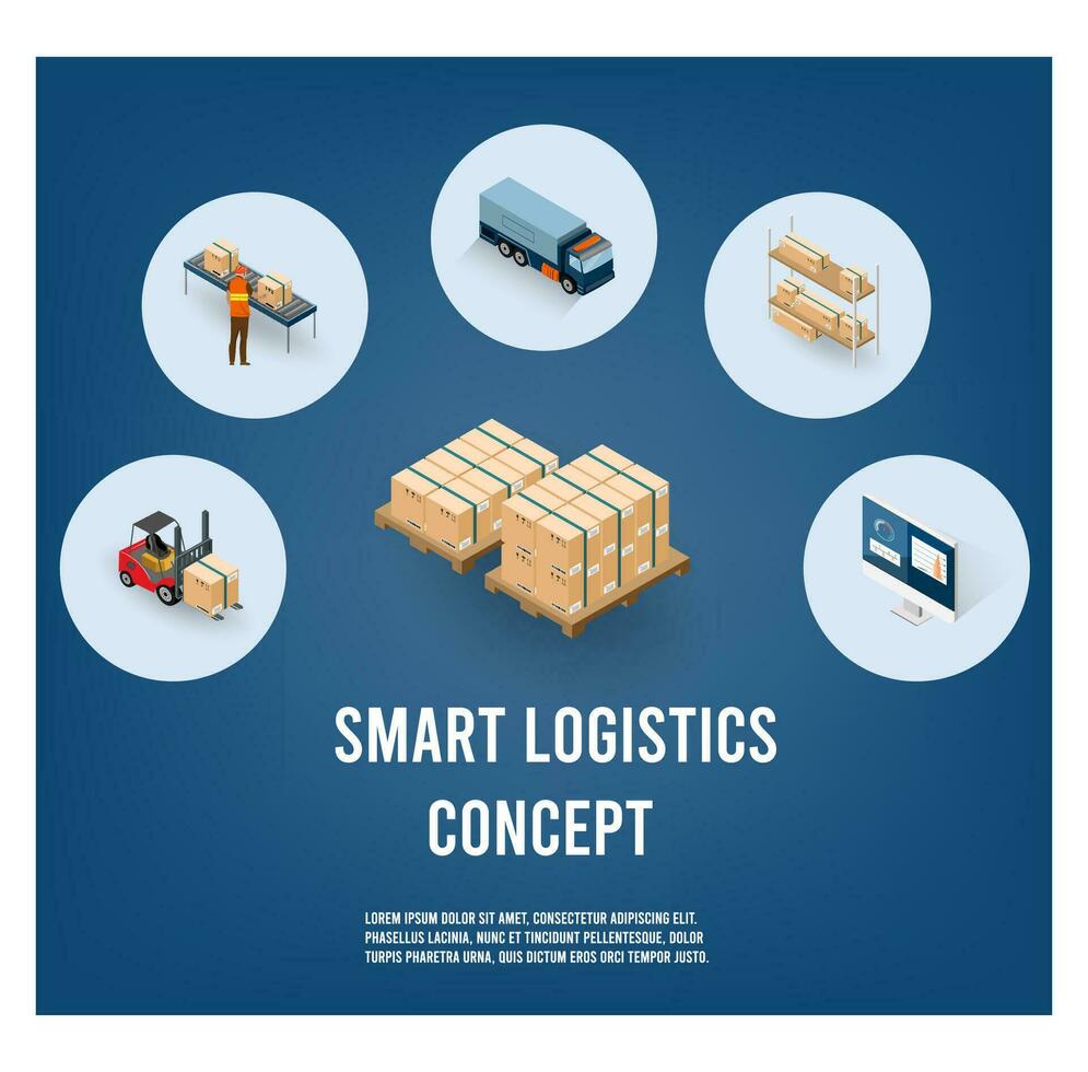 modern global logistisch Bedienung Konzept mit Export, importieren, Warenhaus Geschäft, Transport. Vektor Illustration eps 10