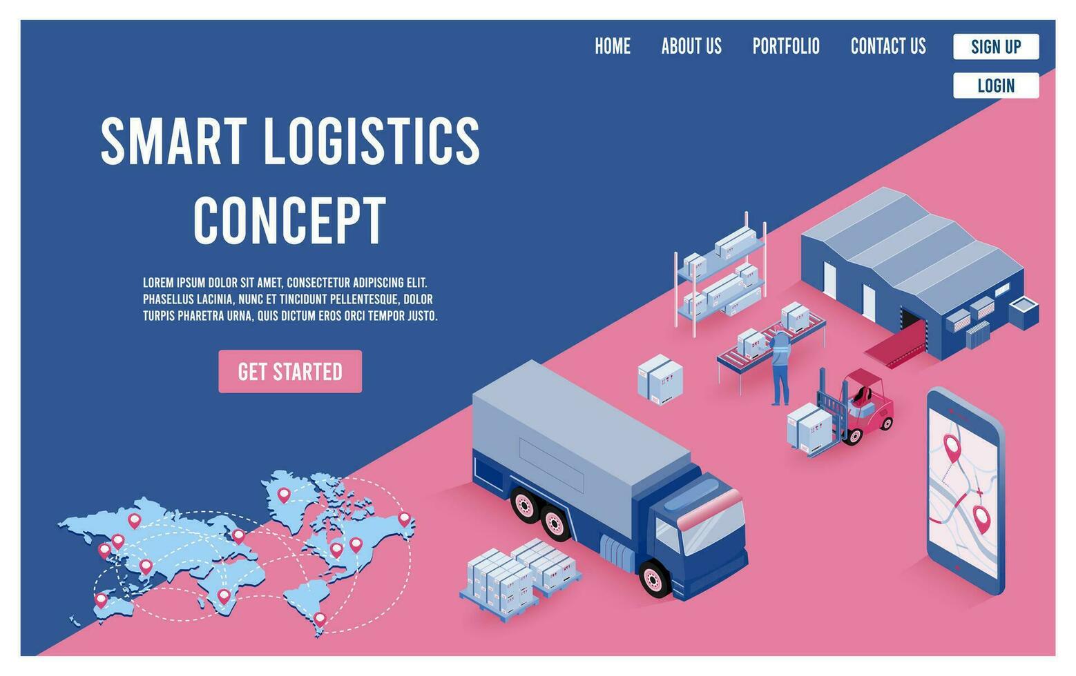 modern global logistisch Bedienung Konzept mit Export, importieren, Warenhaus Geschäft, Transport. Vektor Illustration eps 10
