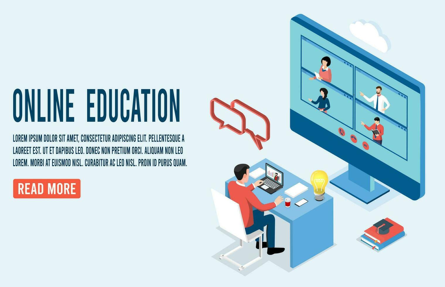 3d isometrisk uppkopplad inlärning begrepp. kan använda sig av för webb baner eller infografik. vektor illustration eps10