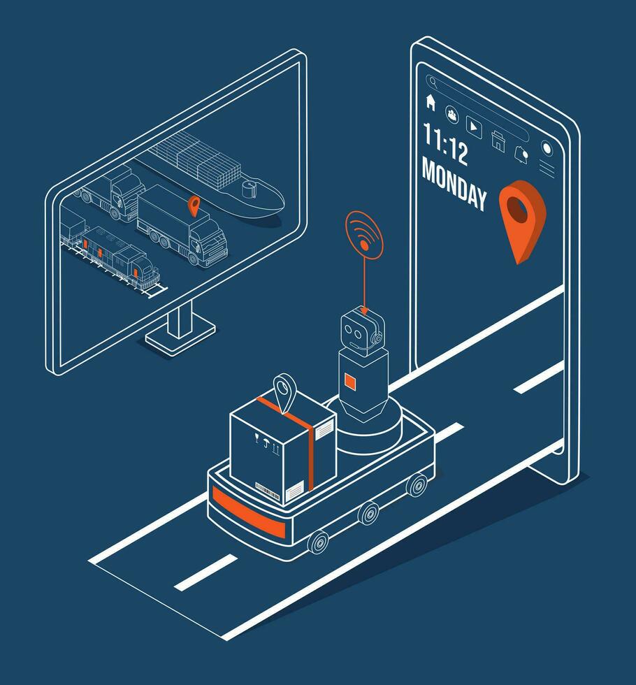 3d isometrisk global logistik nätverk begrepp med transport drift service, tillförsel kedja förvaltning - scm, företag logistik processer. vektor illustration eps 10