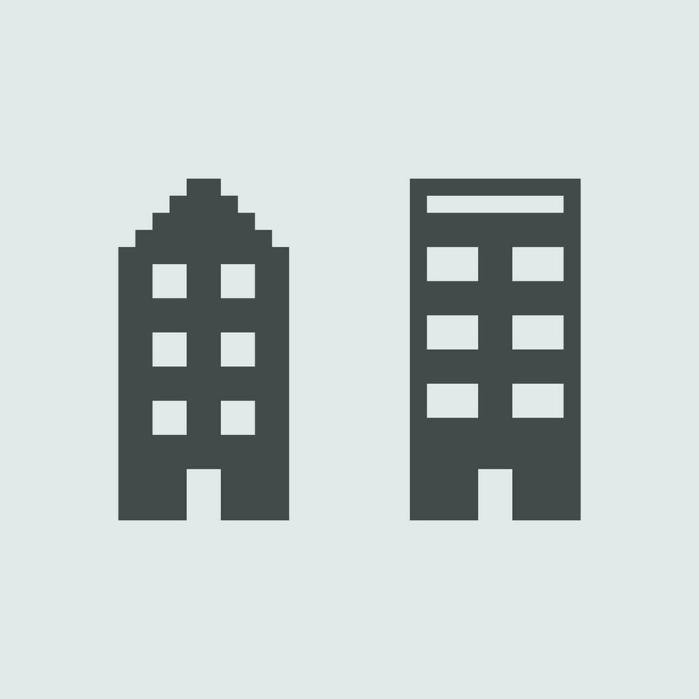 två byggnader i pixel stil på en grå bakgrund vektor