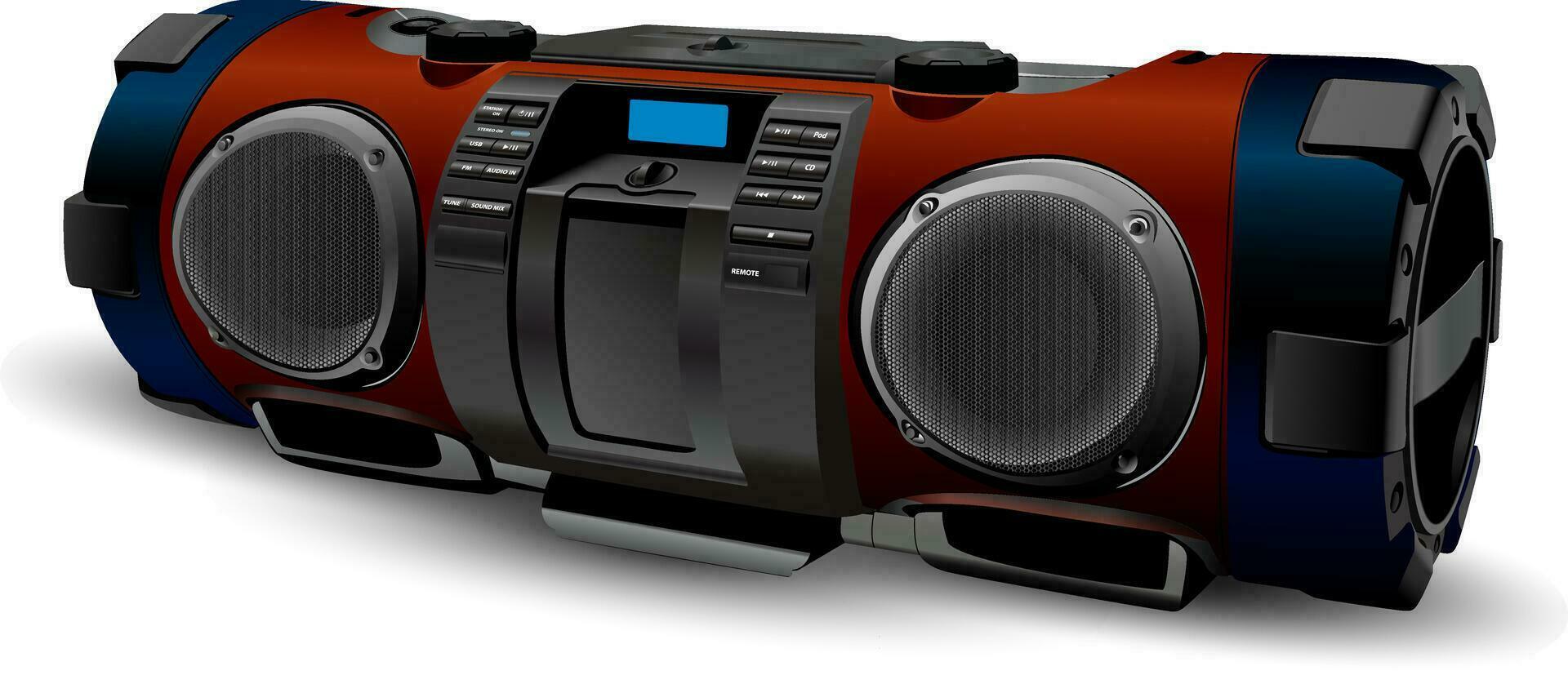 gata stil bärbar hi-fi stereo systemet inspelare. modern realistisk boombox attrapp i silver- och grå färger. höft hopp, rap, sten, pop- kultur. vektor illustration isolerat på vit bakgrund.