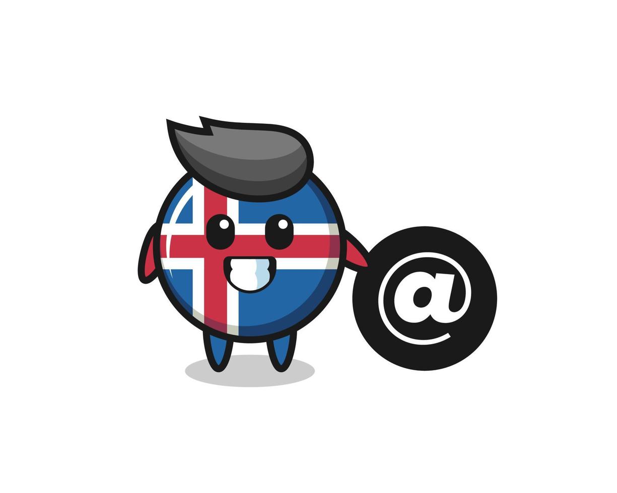 Karikaturillustration der isländischen Flagge, die neben dem at-Symbol steht vektor