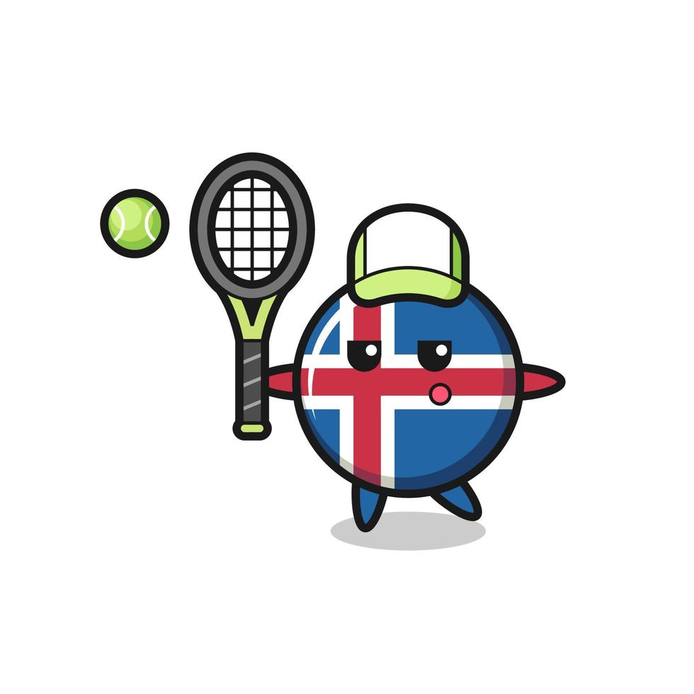 Zeichentrickfigur der isländischen Flagge als Tennisspieler vektor