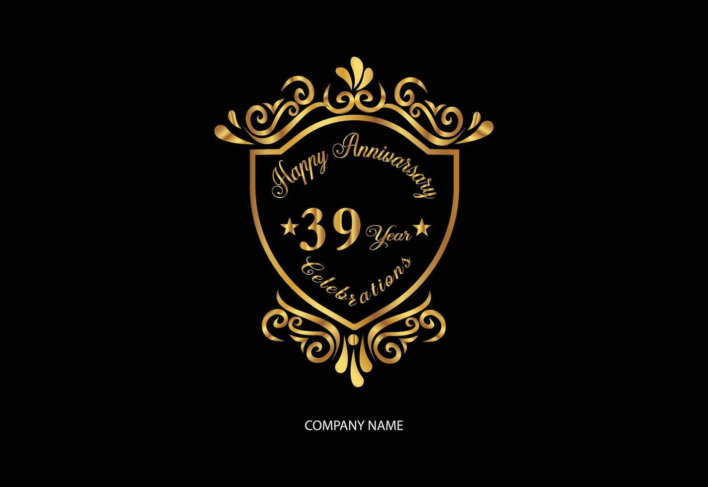 39 Jahrestag Feier Logo mit Handschrift golden Farbe elegant Design vektor