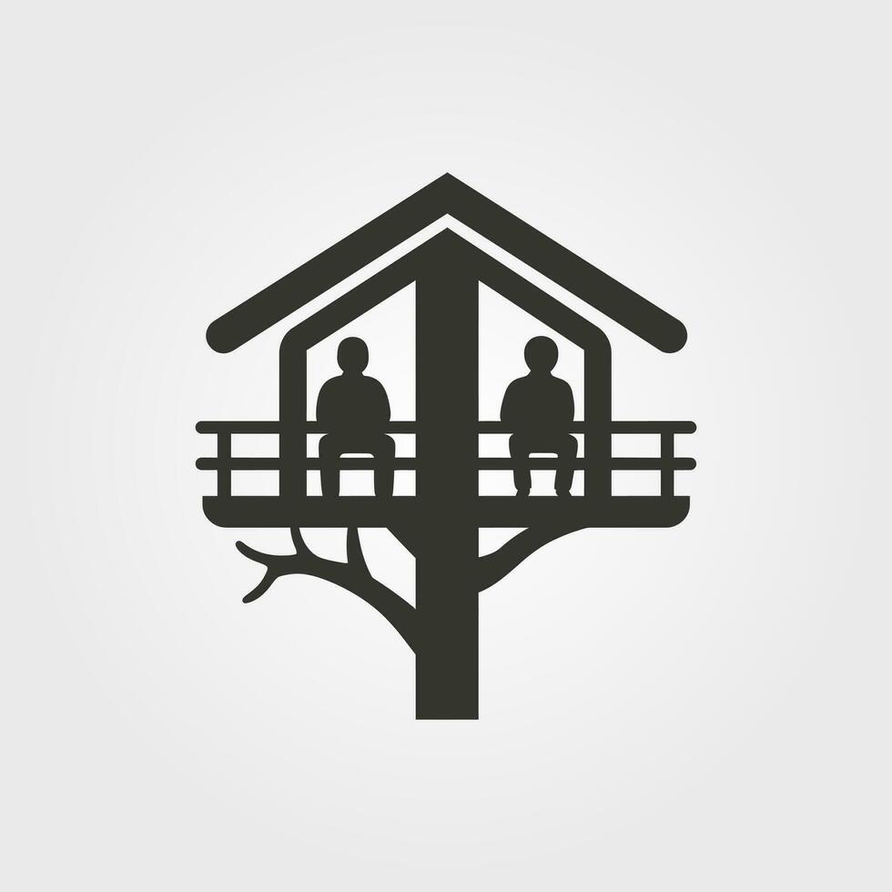 zwei freunde im ein Baumhaus Symbol - - einfach Vektor Illustration