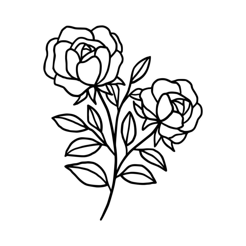 årgång hand dragen reste sig blommig och blad gren vektor linje konst illustration