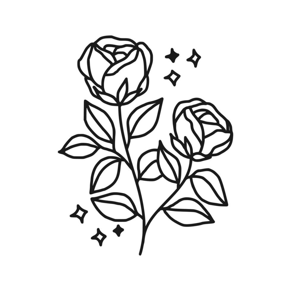 Jahrgang Hand gezeichnet Rose Blumen- Linie Kunst Logo Element vektor