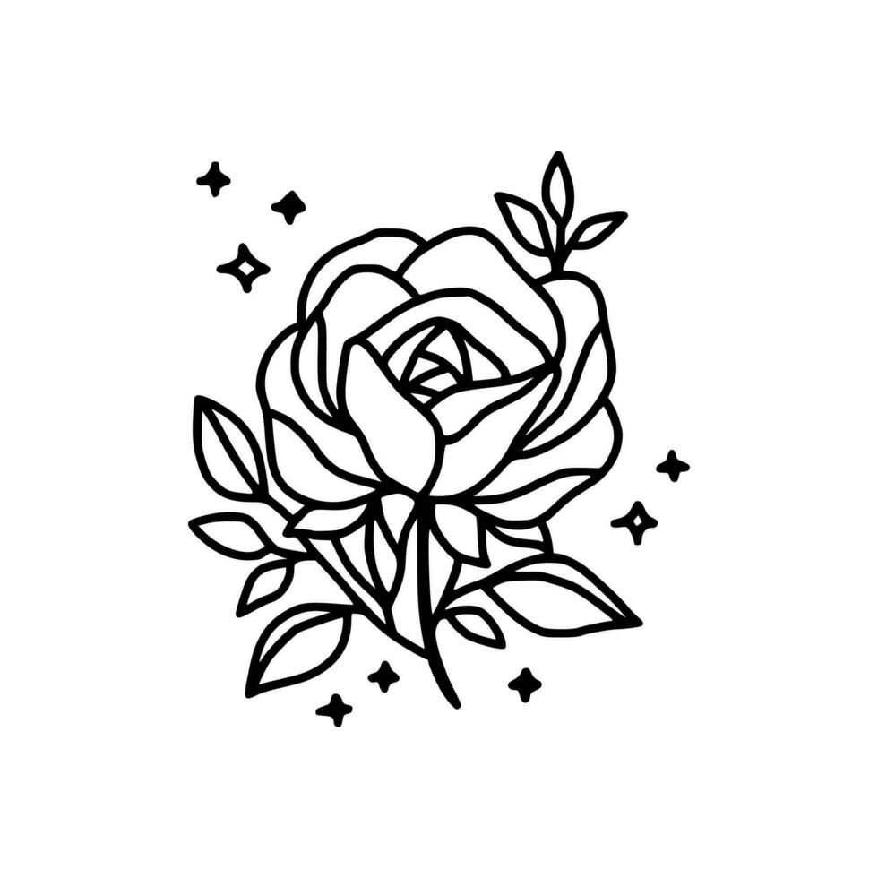 Jahrgang Hand gezeichnet Rose Blumen- und Blatt Ast Vektor Linie Kunst Illustration