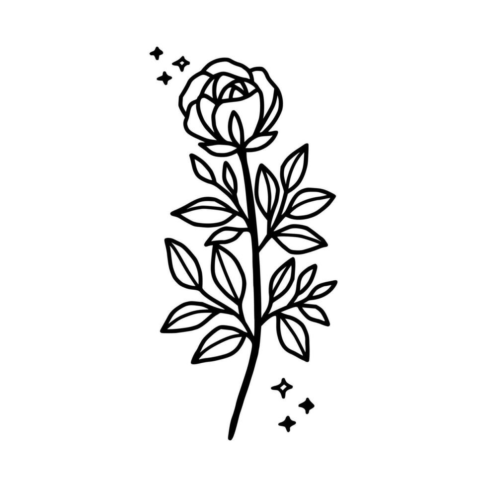 årgång hand dragen reste sig blommig och blad gren vektor linje konst illustration