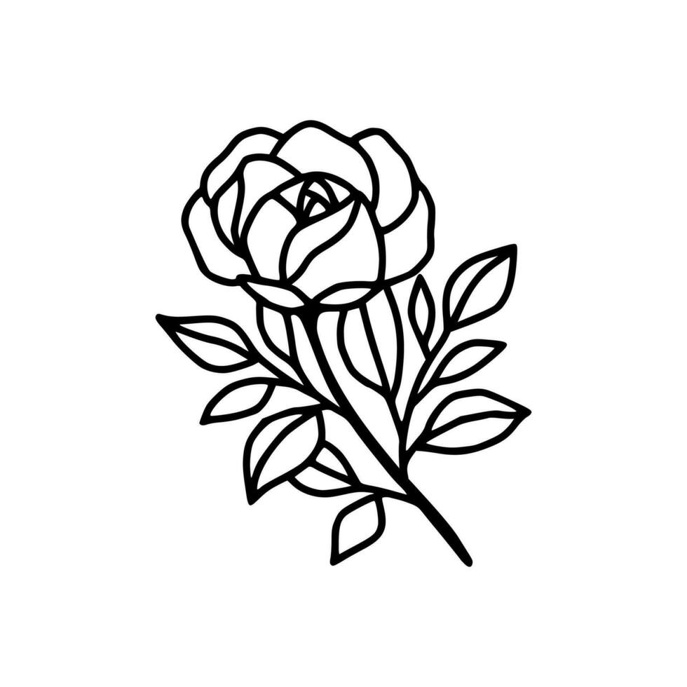 hand dragen reste sig blomma och blad gren linje konst vektor illustration design