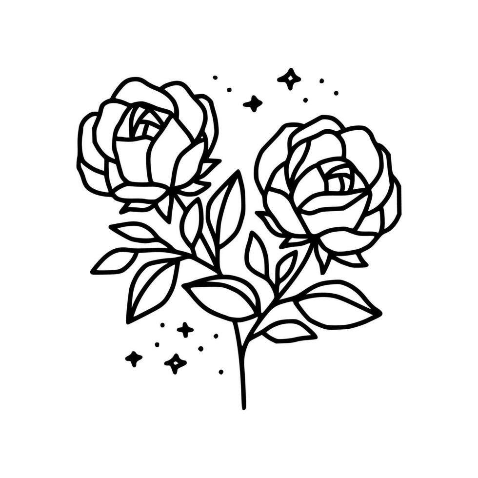 hand dragen reste sig blomma och blad gren linje konst vektor illustration design