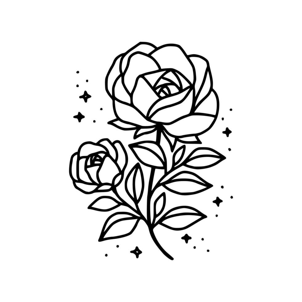 Hand gezeichnet Rose Blume und Blatt Ast Linie Kunst Vektor Illustration Design