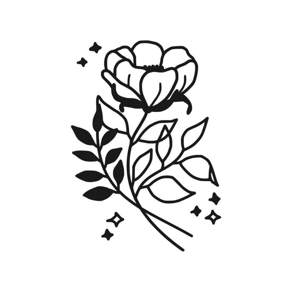 årgång hand dragen pion och reste sig blomma linje konst vektor illustration element