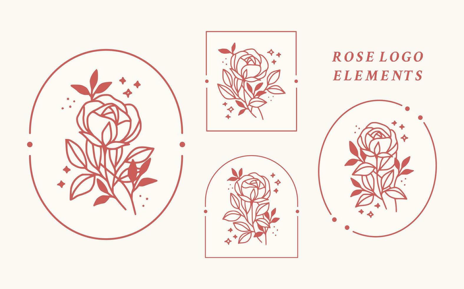 Jahrgang Hand gezeichnet Rose Blume Logo Element Sammlung mit Rahmen vektor
