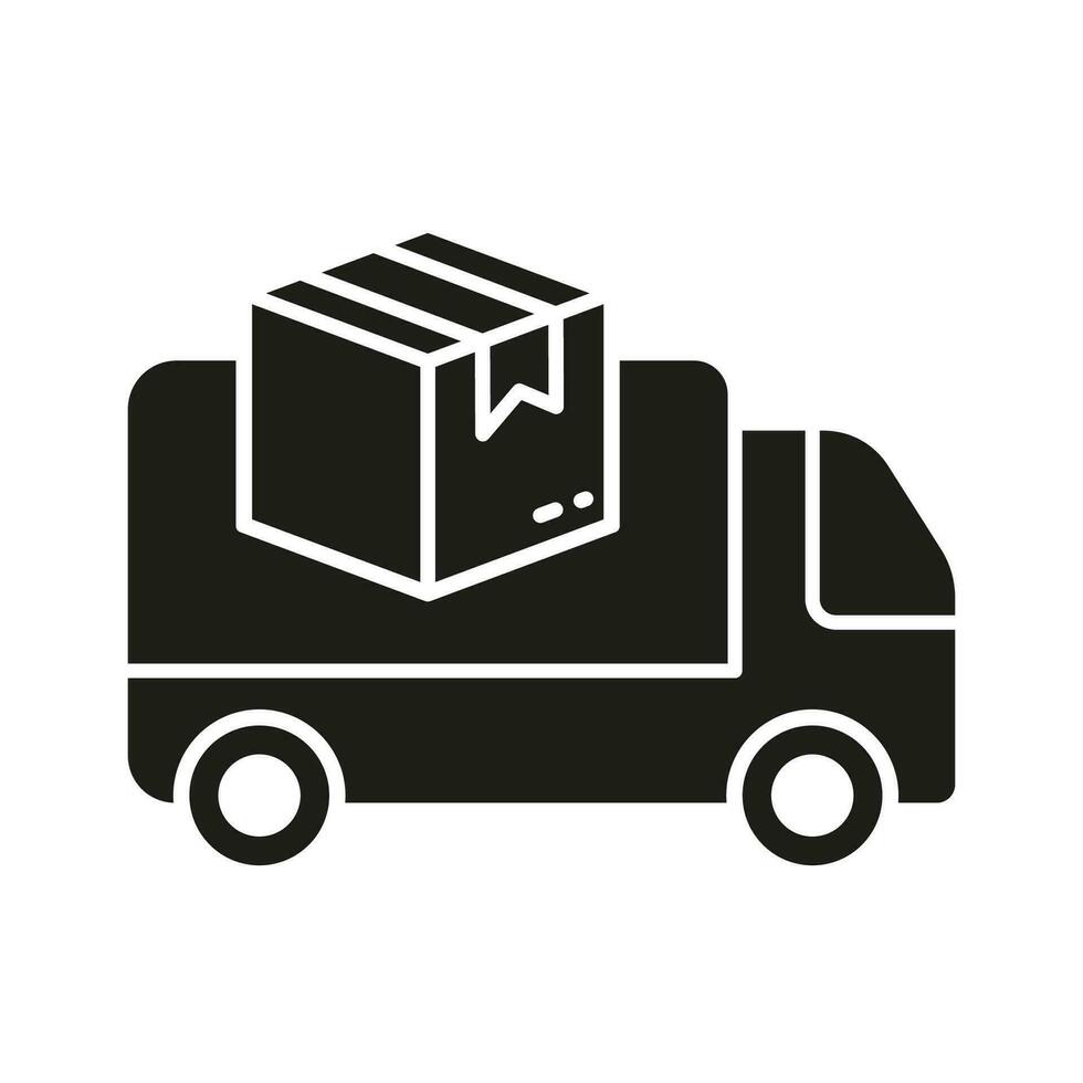 leverans service lastbil silhuett ikon. distribution och logistisk symbol. frakt fordon fast tecken. frakt skåpbil för paket låda transport glyf piktogram. isolerat vektor illustration.