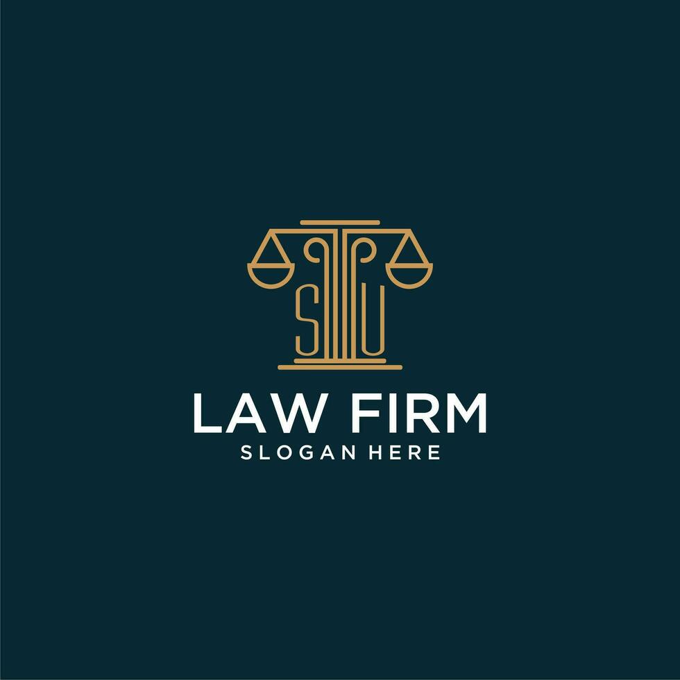 su första monogram logotyp för advokatbyrå med skala vektor design