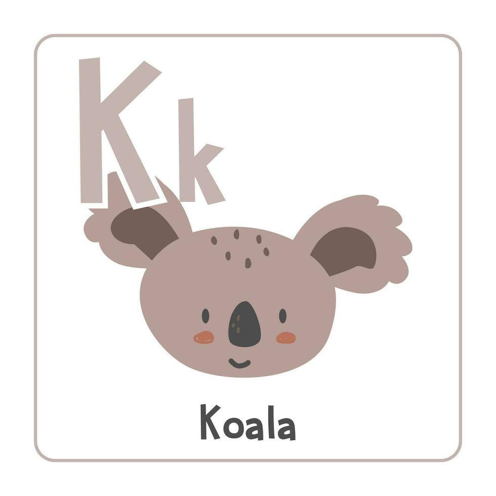 Koala Clip Art. Koala Vektor Illustration Karikatur eben Stil. Tiere Start mit Brief k. Tier Alphabet Karte. Lernen Brief k Karte. Kinder Bildung. süß Koala Vektor Design