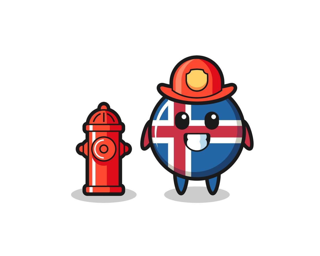 Maskottchen-Charakter der Island-Flagge als Feuerwehrmann vektor