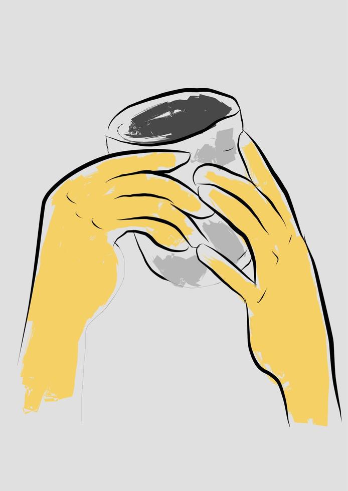 Mann, der eine Kaffeetasse hält. hand gezeichnete stilvektordesignillustrationen vektor