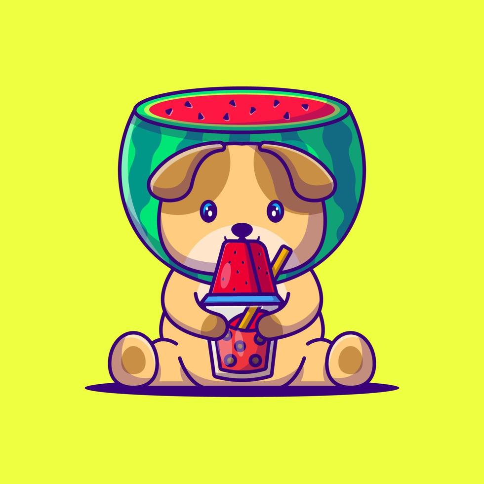 süßer Hund mit Wassermelonenkostüm-Cartoon-Illustration. Tier flaches Cartoon-Stil-Konzept vektor