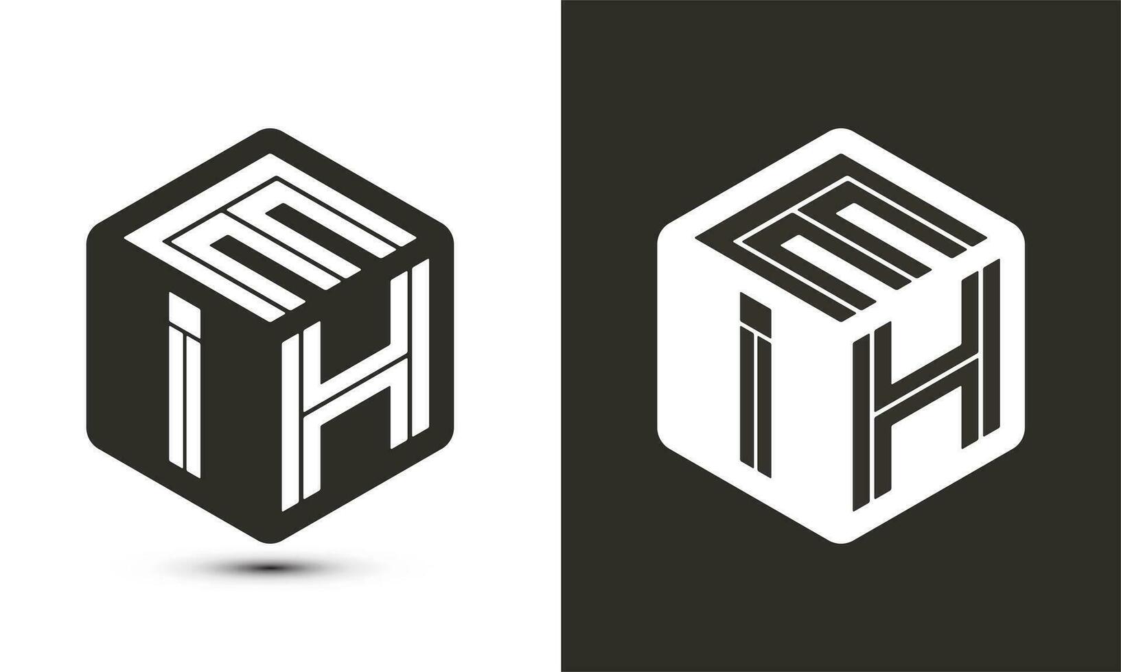eh brev logotyp design med illustratör kub logotyp, vektor logotyp modern alfabet font överlappning stil.