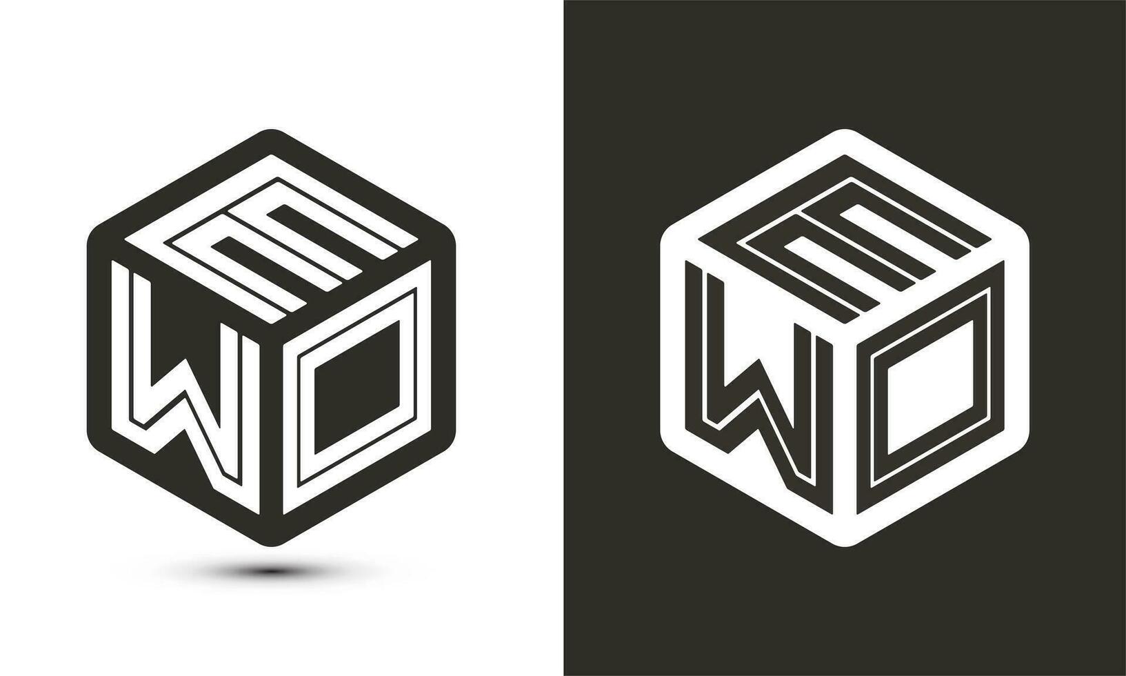 ewo brev logotyp design med illustratör kub logotyp, vektor logotyp modern alfabet font överlappning stil.