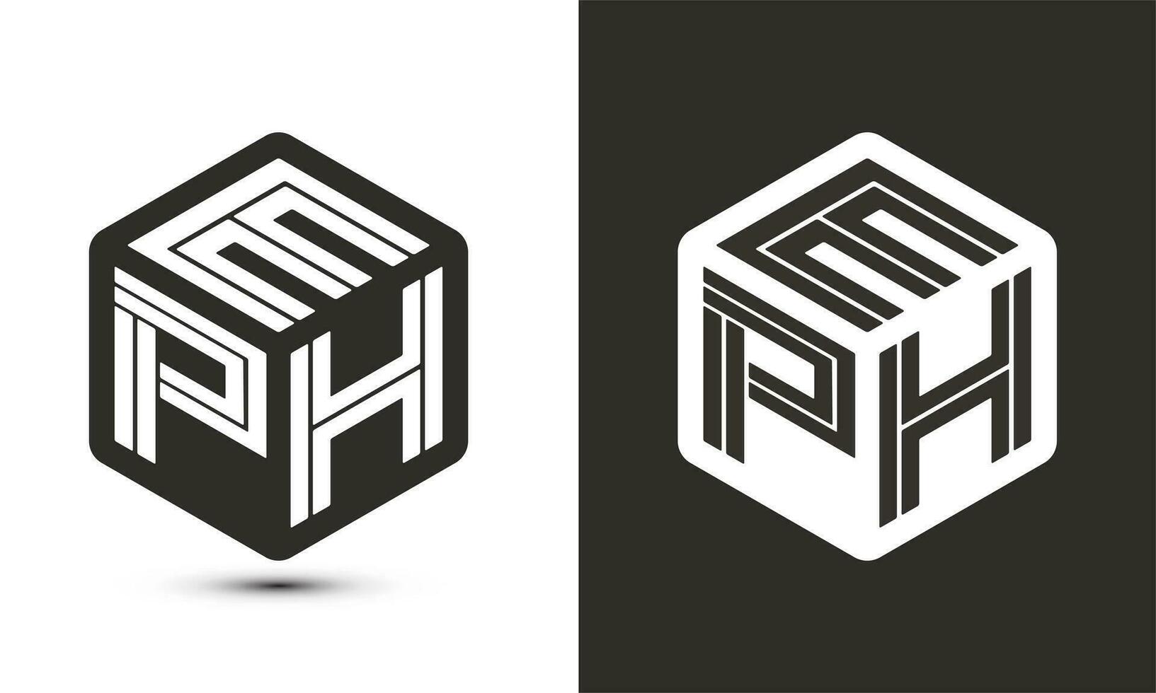 eph brev logotyp design med illustratör kub logotyp, vektor logotyp modern alfabet font överlappning stil.