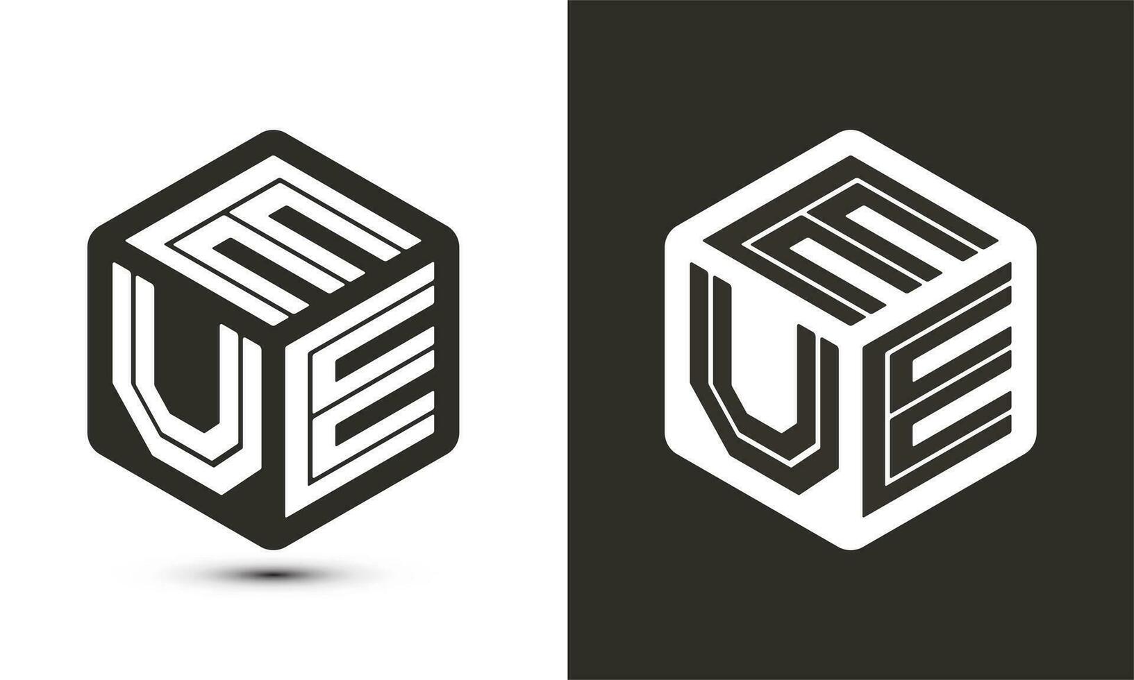 eue brev logotyp design med illustratör kub logotyp, vektor logotyp modern alfabet font överlappning stil.