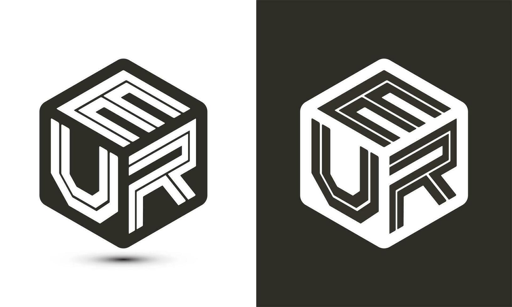 eur brev logotyp design med illustratör kub logotyp, vektor logotyp modern alfabet font överlappning stil.