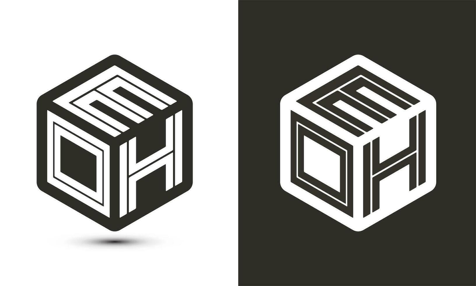 eoh brev logotyp design med illustratör kub logotyp, vektor logotyp modern alfabet font överlappning stil.