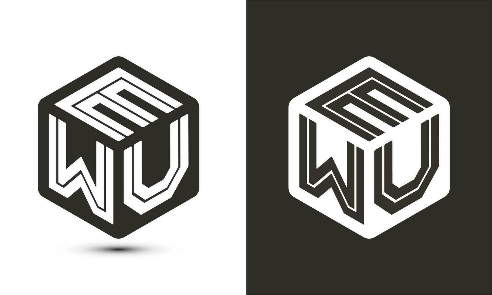 ewu brev logotyp design med illustratör kub logotyp, vektor logotyp modern alfabet font överlappning stil.