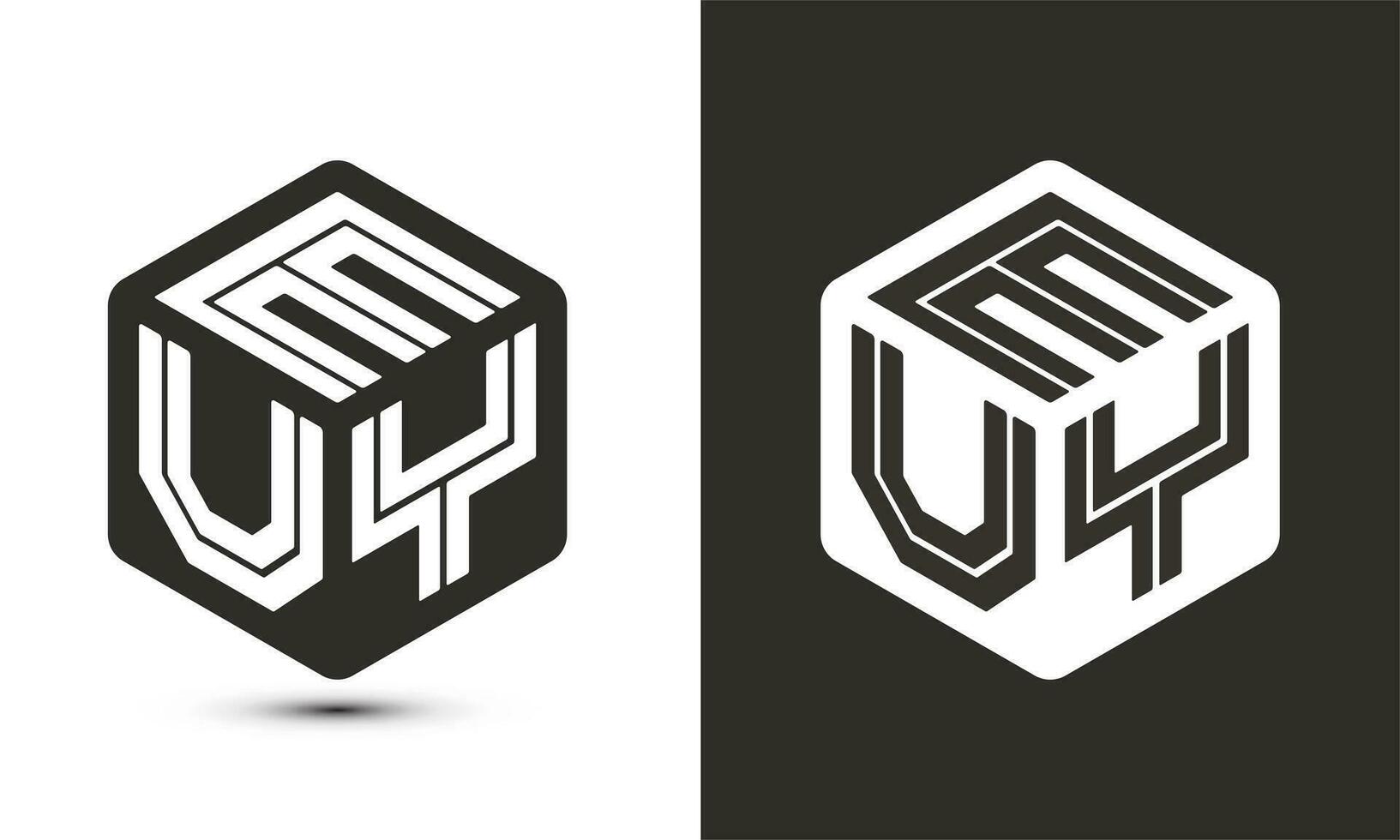 euy brev logotyp design med illustratör kub logotyp, vektor logotyp modern alfabet font överlappning stil.