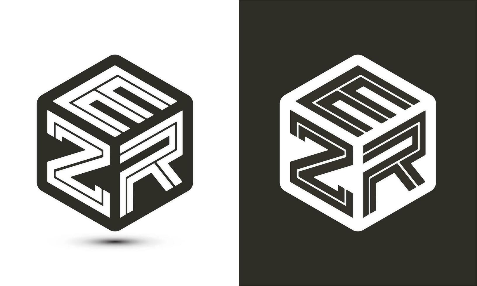 ezr brev logotyp design med illustratör kub logotyp, vektor logotyp modern alfabet font överlappning stil.