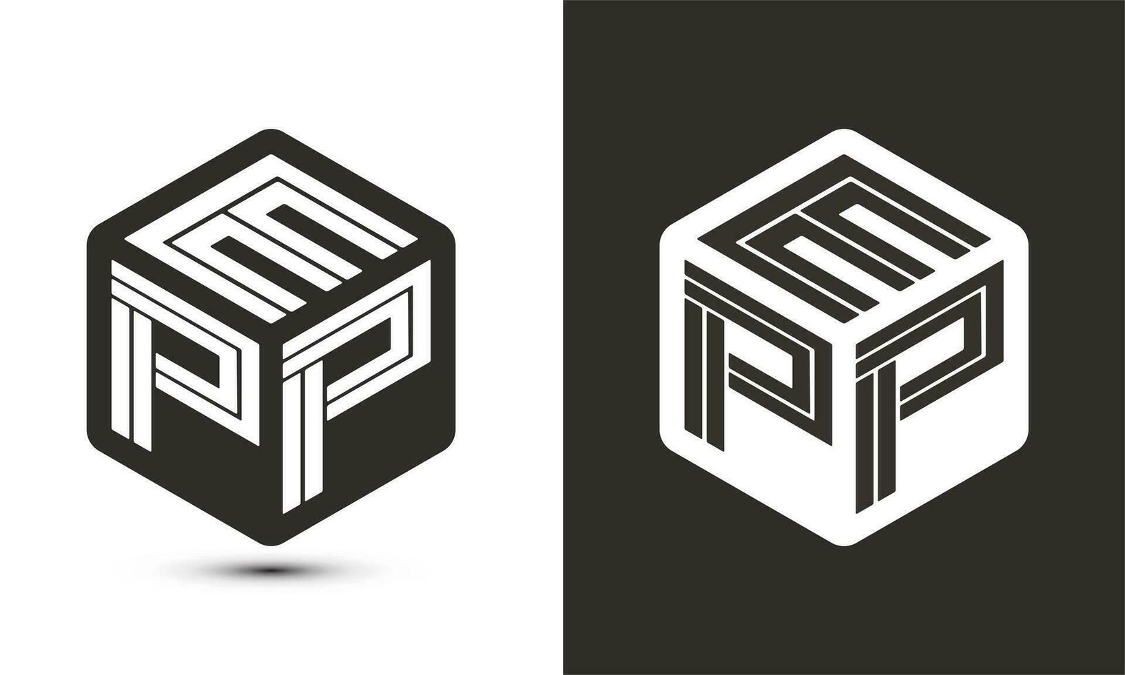 epp brev logotyp design med illustratör kub logotyp, vektor logotyp modern alfabet font överlappning stil.