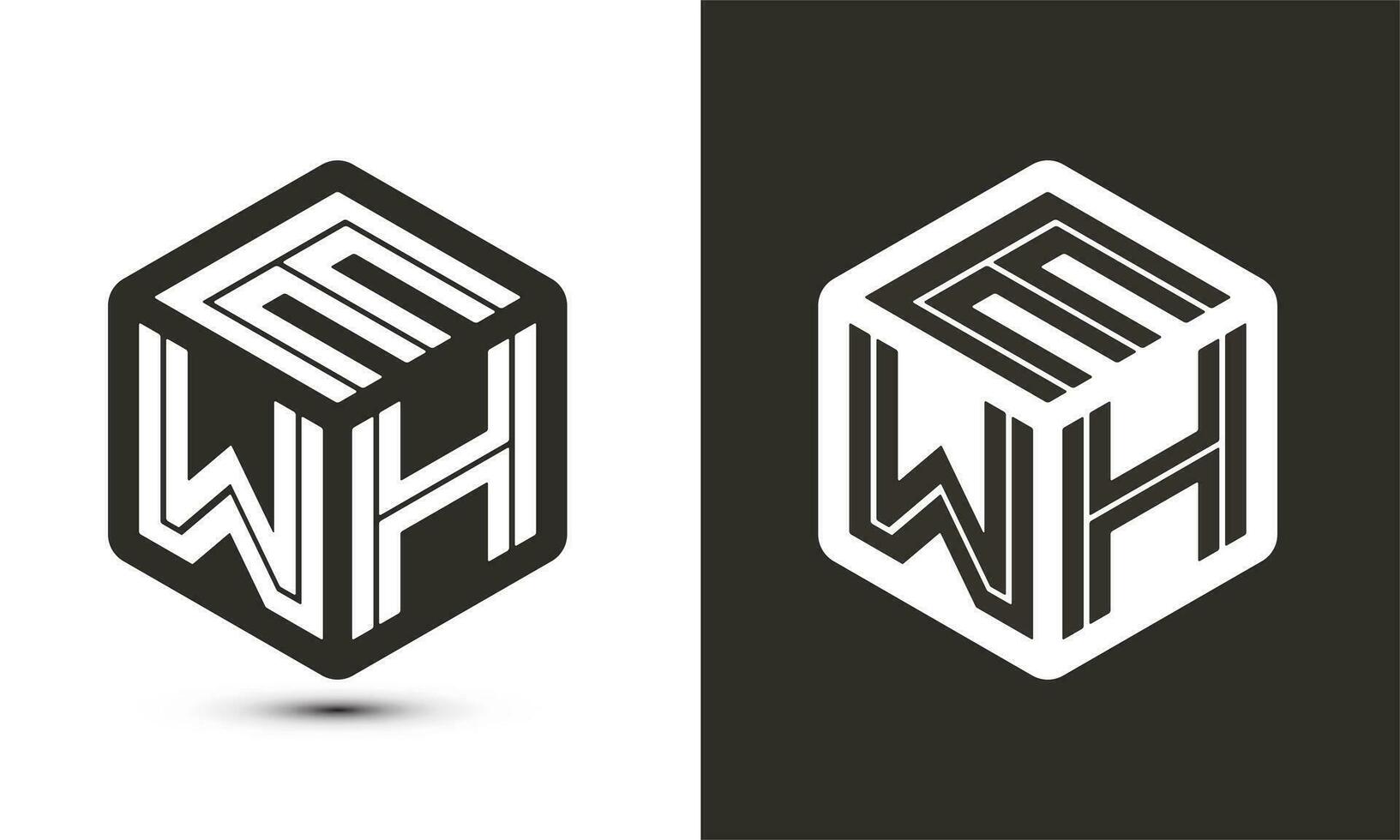 ewh brev logotyp design med illustratör kub logotyp, vektor logotyp modern alfabet font överlappning stil.