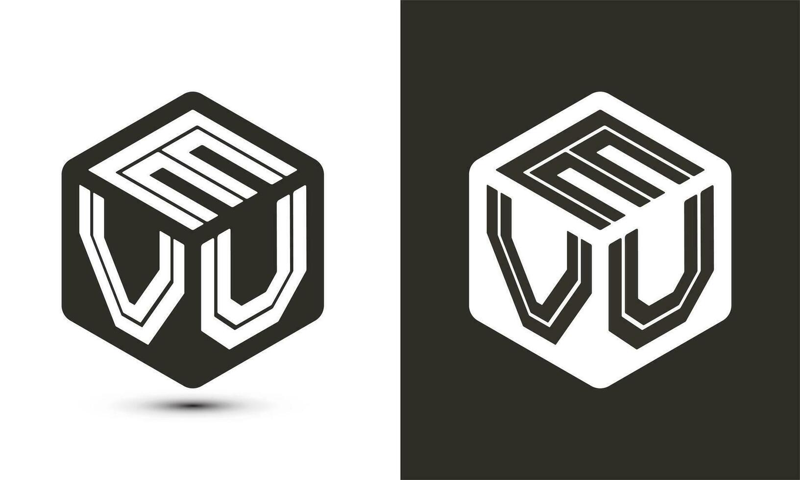 evu brev logotyp design med illustratör kub logotyp, vektor logotyp modern alfabet font överlappning stil.