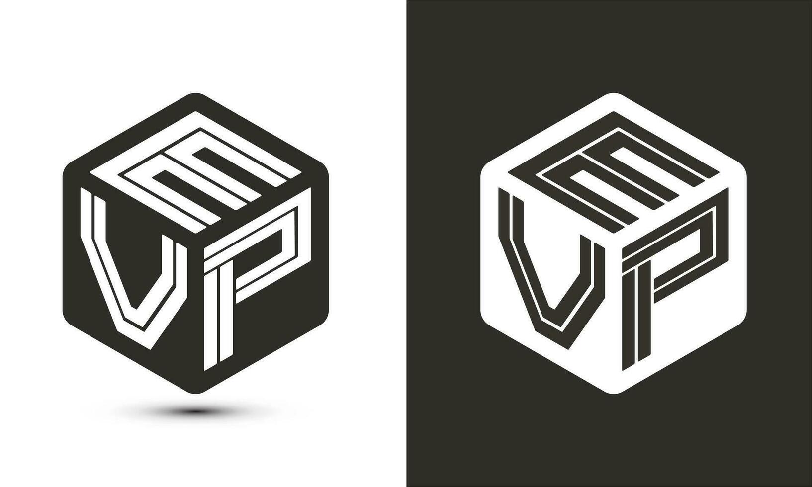evp brev logotyp design med illustratör kub logotyp, vektor logotyp modern alfabet font överlappning stil.
