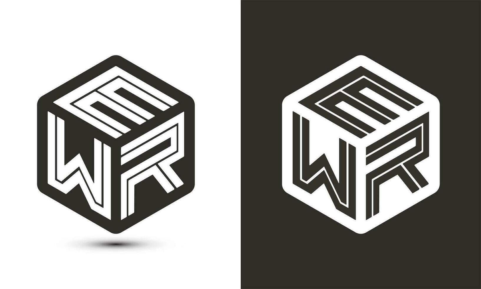 ewr brev logotyp design med illustratör kub logotyp, vektor logotyp modern alfabet font överlappning stil.