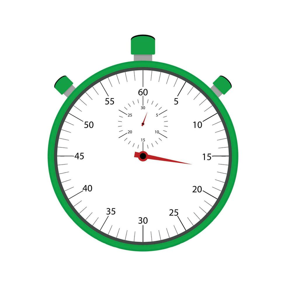 Stoppuhr Element isoliert auf Weiß Hintergrund. Stoppuhr und Countdown, Instrument Chronometer, Trainer Ausrüstung, Vektor Illustration