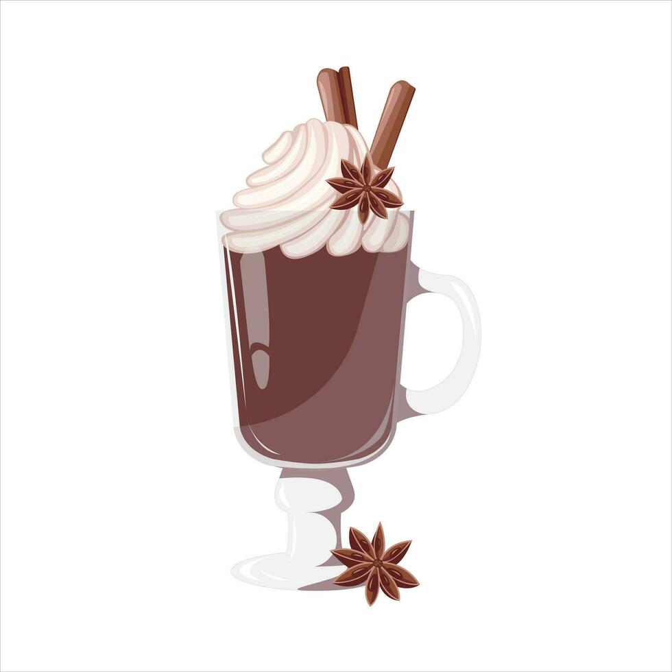 Karikatur Kaffee mit ausgepeitscht Creme, Zimt und Star anis.clip Kunst zum Weihnachten, Cafe oder Dessert Geschäfte, Speisekarte Entwürfe, Element usw vektor
