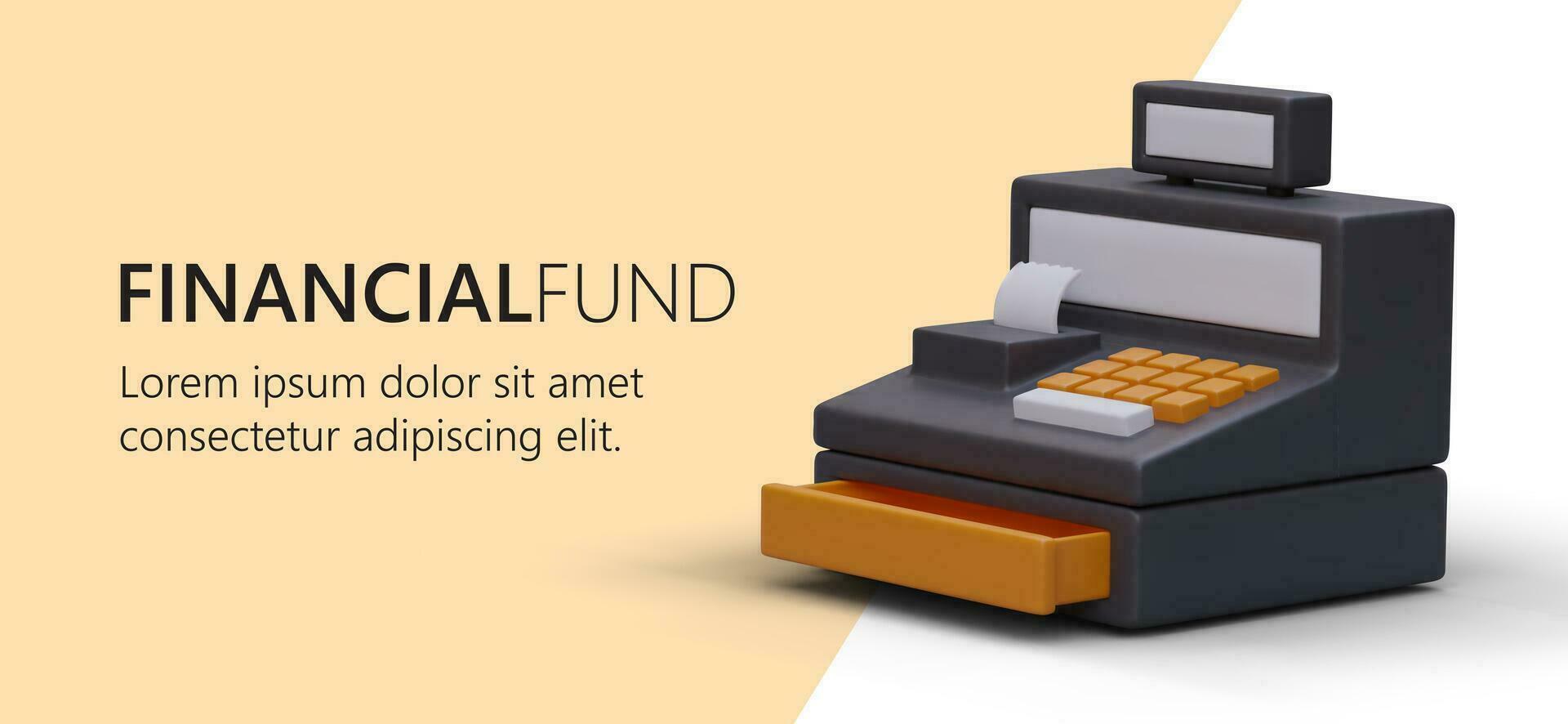 Karikatur 3d Kasse Maschine drucken Tab. Werbung zum finanziell Fonds Unternehmen Konzept vektor