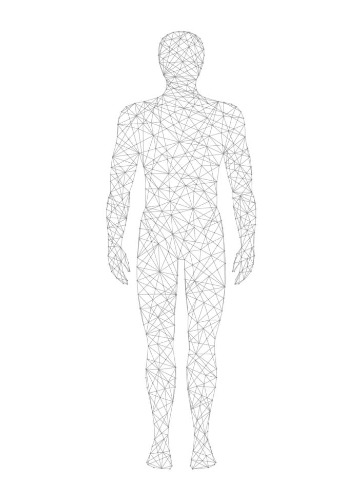 människokropp låg poly vektor illustration på mörk bakgrund. medicin, vetenskap och teknik koncept.